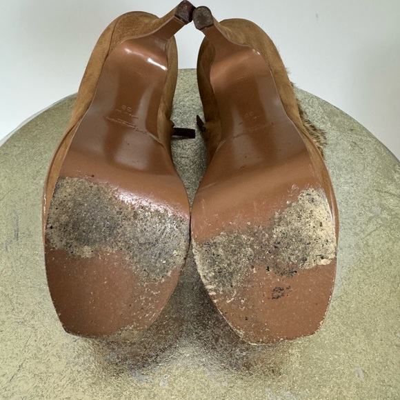 YSL - Tan Tribute Suede Booties w/ Fur Cuffs - Picture 11 of 15